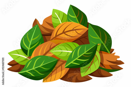 Pile of Green and Brown Autumn Leaves