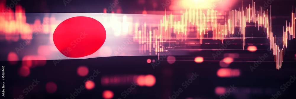 Obraz premium The image features the Japanese flag with a rising stock market graph in the background, symbolizing economic growth, financial progress, and the potential of the Japanese market.