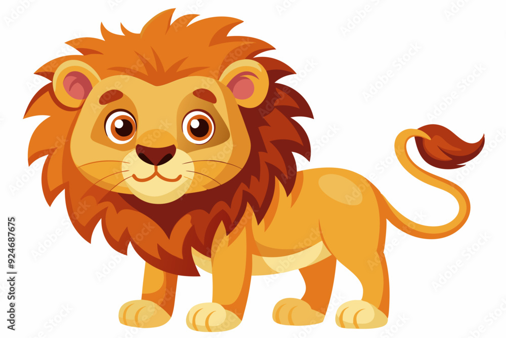 Fototapeta premium A Cartoon Illustration of a Smiling Lion with a Fluffy Mane and Tail