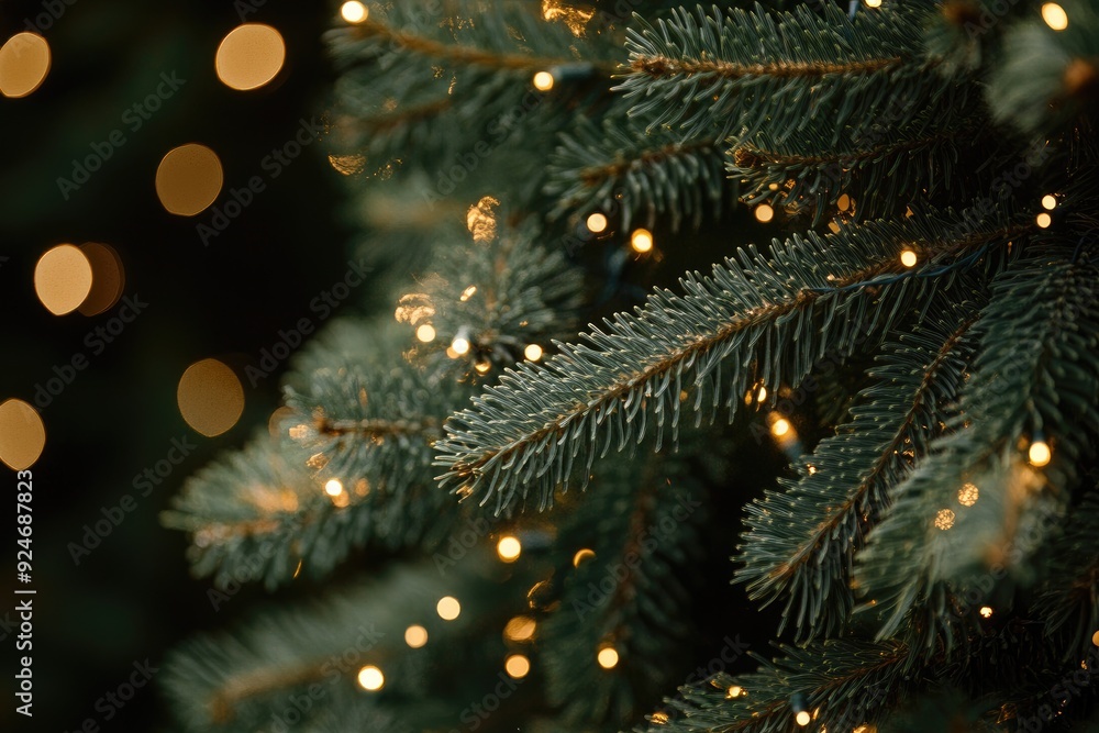 Close-Up of a Christmas Tree Branch with Lights Close-Up of a Christmas Tree Branch with Lights