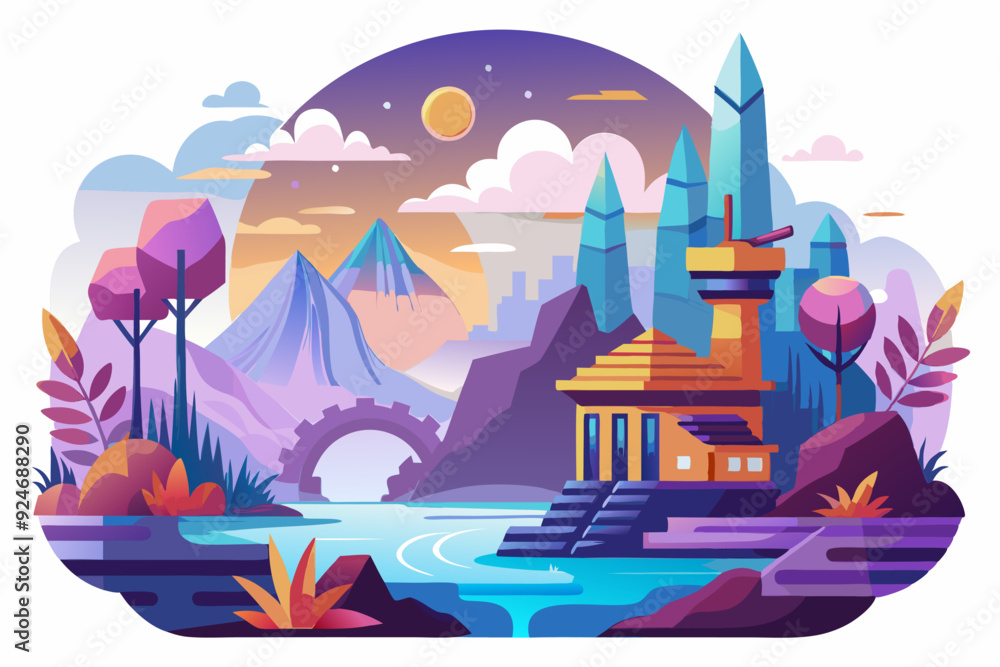 A Fantasy Landscape with a Building, Mountains, a River and an Arch A Fantasy Landscape with a Building, Mountains, a River and an Arch