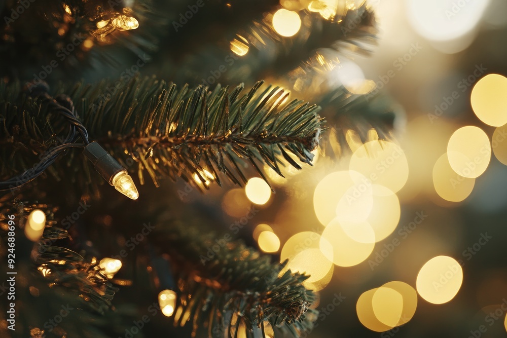 Close-up of a Christmas Tree Branch with Lights Close-up of a Christmas Tree Branch with Lights
