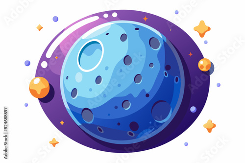 A Cartoon Blue Planet with Purple Ring and Yellow Stars