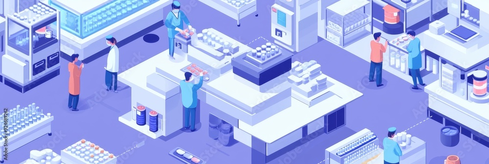 Workers in a modern pharmaceutical factory, engaged in manufacturing and quality control, symbolizing precision, innovation, healthcare, efficiency, and production. Workers in a modern pharmaceutical factory, engaged in manufacturing and quality control, symbolizing precision, innovation, healthcare, efficiency, and production.