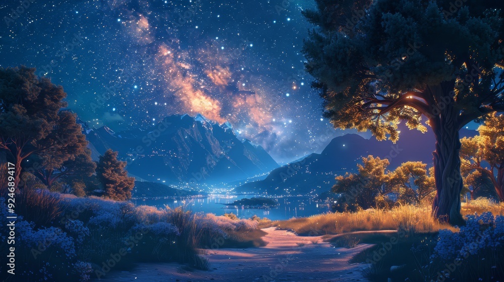 Fototapeta premium Starry Night Sky Displaying the Milky Way in a Remote Location.