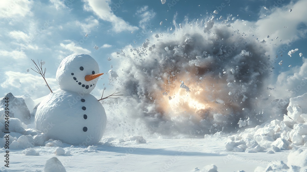 Obraz premium Snowman Facing an Avalanche.