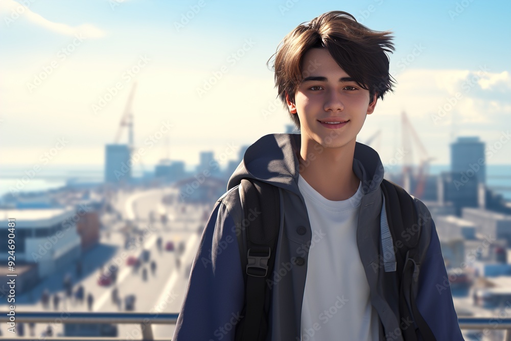 A young man wearing a backpack A young man wearing a backpack
