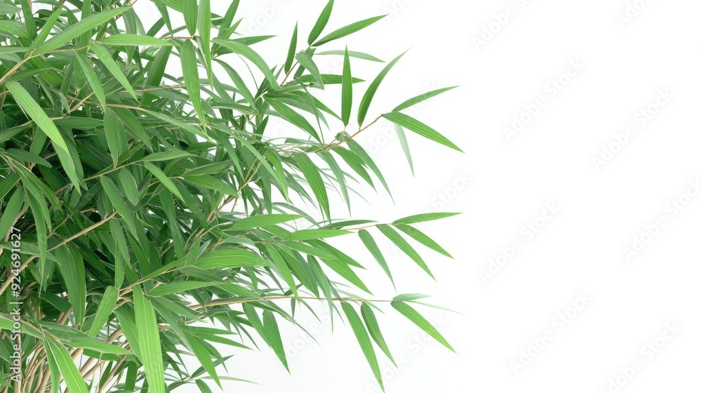 Obraz premium Close-Up of Fresh Green Bamboo Leaves on White Background - Nature, Plant, and Botanical Photography