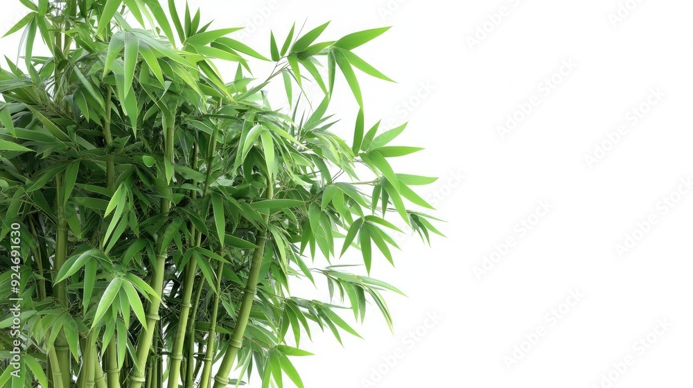 Lush Green Bamboo Stalks with Fresh Leaves Isolated on White Background Lush Green Bamboo Stalks with Fresh Leaves Isolated on White Background