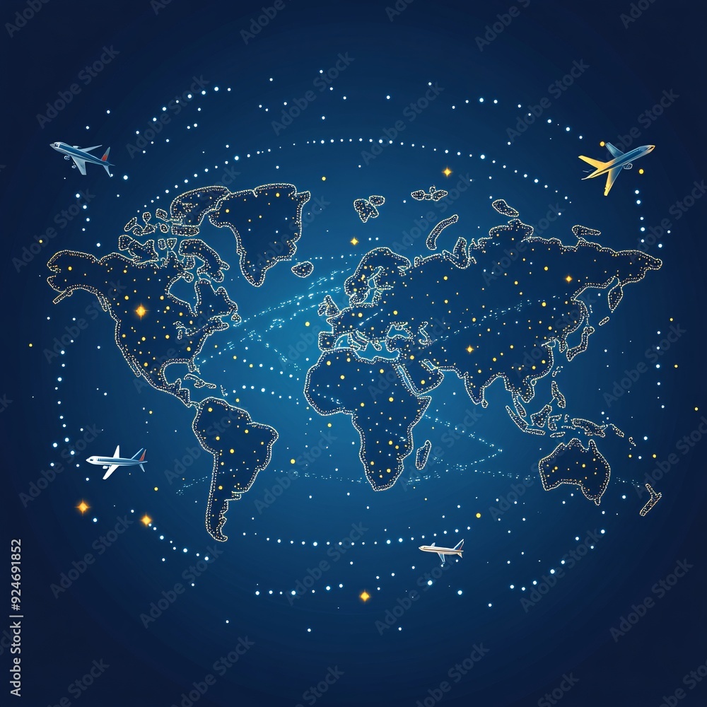 Vector World Map with Airplanes Vector World Map with Airplanes