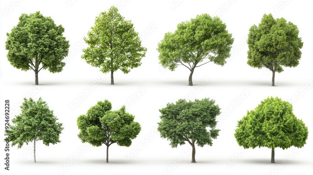 Fototapeta premium Collection of Various Green Trees Isolated on White Background for Nature and Landscaping Projects