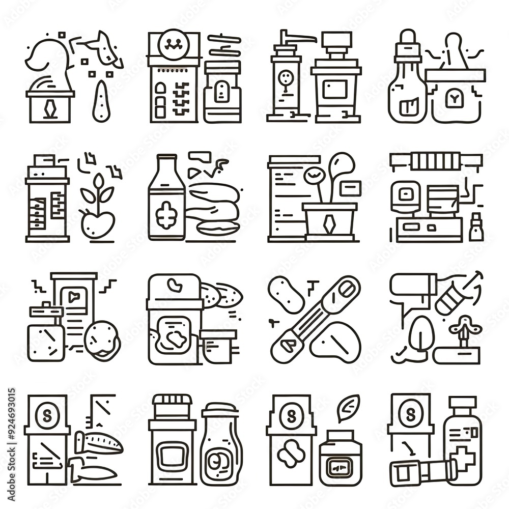 Line icons about pharmacy and medication. Contains such icons as treatments, naturophaty, dose and more. Editable vectorstroke 2 of 2 sets. 512x512 Pixel Perfect in transparent background.
Line icons about pharmacy and medication. Contains such icons as treatments, naturophaty, dose and more. Editable vectorstroke 2 of 2 sets. 512x512 Pixel Perfect in transparent background.