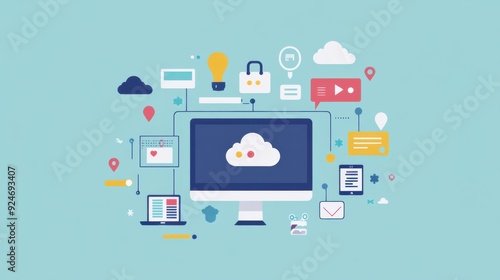 Wallpaper Mural Modern Cloud Computing Service Managed by AI - Flat Design Illustration Torontodigital.ca