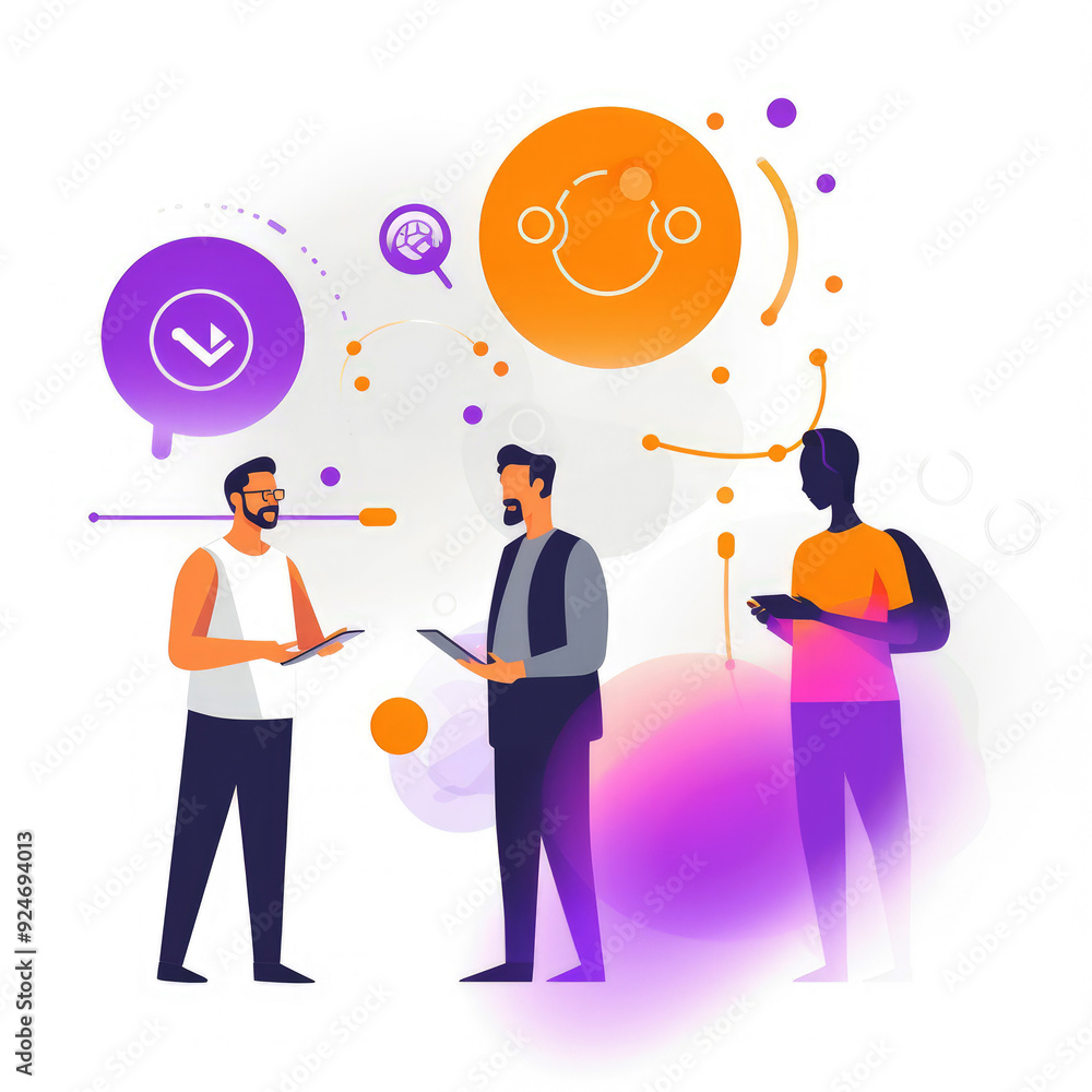 generated illustration of team of diverse business people engaging in discussion with speech bubbles generated illustration of team of diverse business people engaging in discussion with speech bubbles