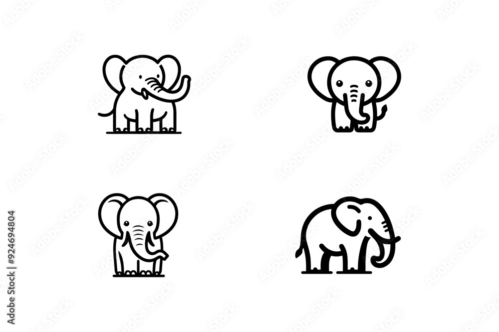 Set of Elephant line art illustration. Set of Elephant line art illustration.