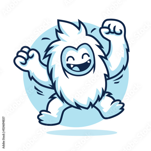 Happy Yeti Illustration Design with Laugh, Smile, Jumping and Celebating The Winning