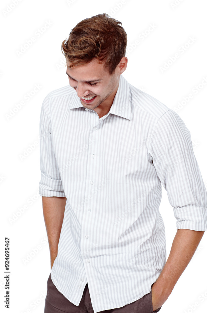Smile, man and laughing to relax in studio for funny comedy, crazy meme and hands in pocket of casual fashion. Happy, male person and joy for comic joke, silly humour and pride on white background Smile, man and laughing to relax in studio for funny comedy, crazy meme and hands in pocket of casual fashion. Happy, male person and joy for comic joke, silly humour and pride on white background