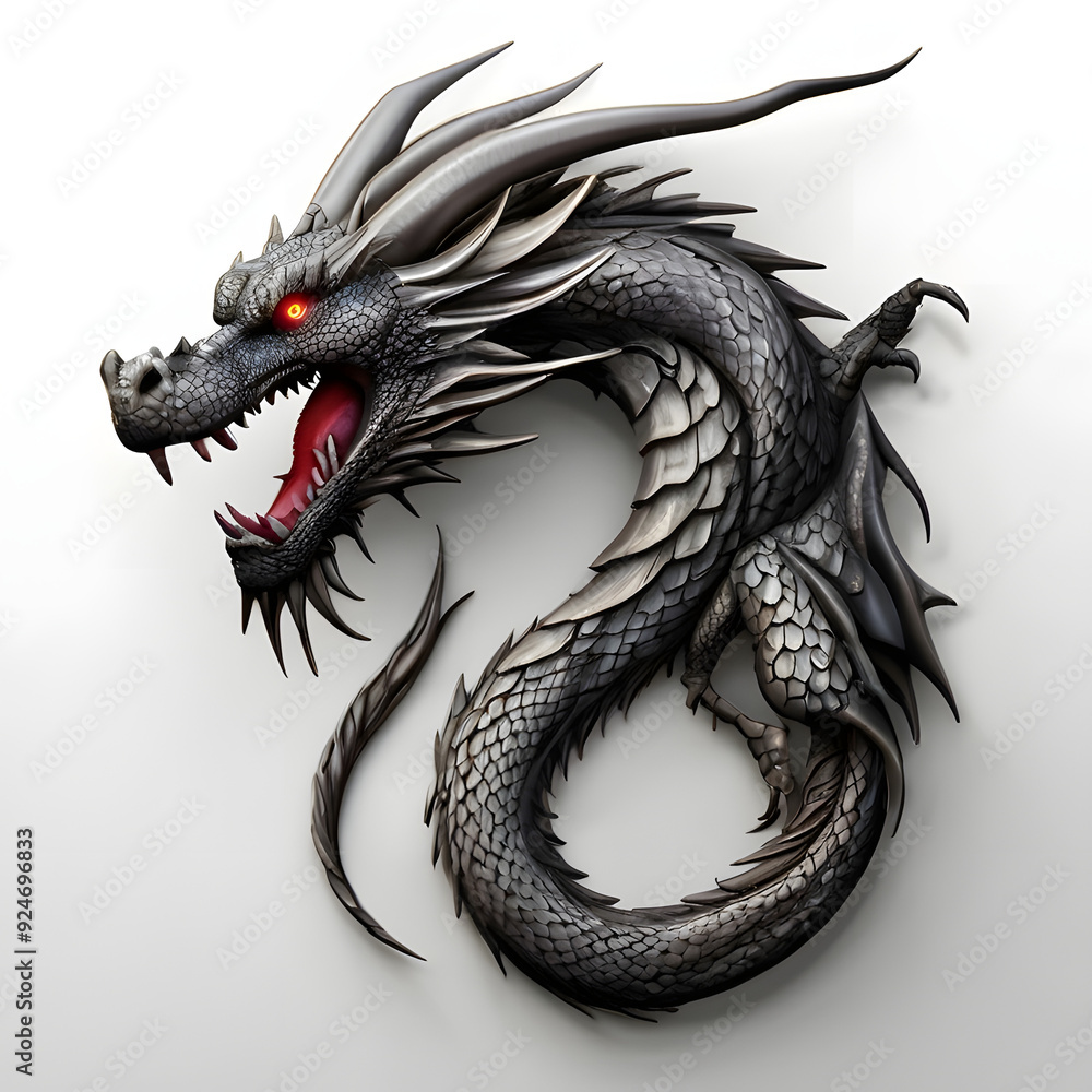 3d illustration Art dragon tattoo design white background logo
3d illustration Art dragon tattoo design white background logo