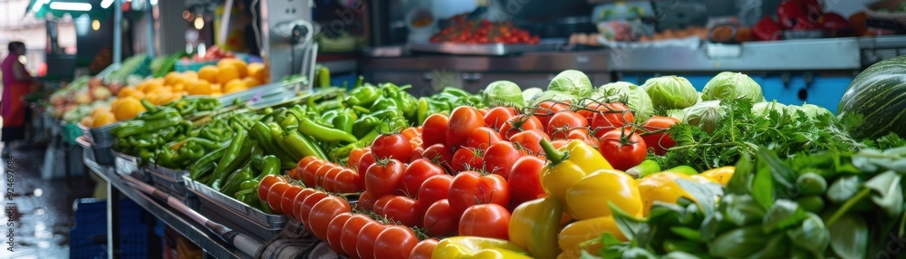 Vibrant Produce Market Stall: A vibrant display of fresh, colorful produce fills a market stall, showcasing the bounty of nature and the promise of healthy eating. Vibrant Produce Market Stall: A vibrant display of fresh, colorful produce fills a market stall, showcasing the bounty of nature and the promise of healthy eating.