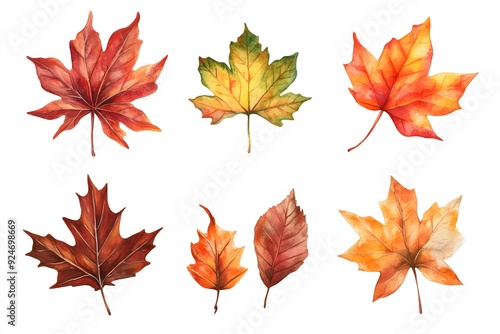 Autumn leaf set, watercolor