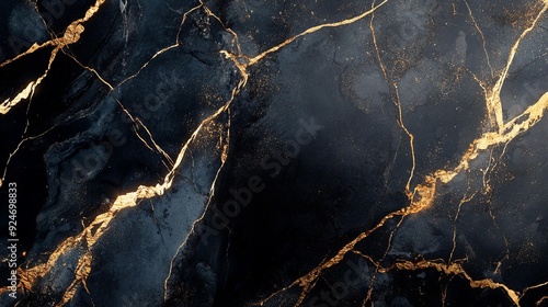 stunning black marble texture with golden veins, exuding elegance and luxury.contrast between dark and gold createsdramatic effect.