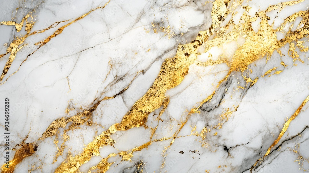 Obraz premium luxurious marble texture featuring white and gold veins, evoking elegance and sophistication.