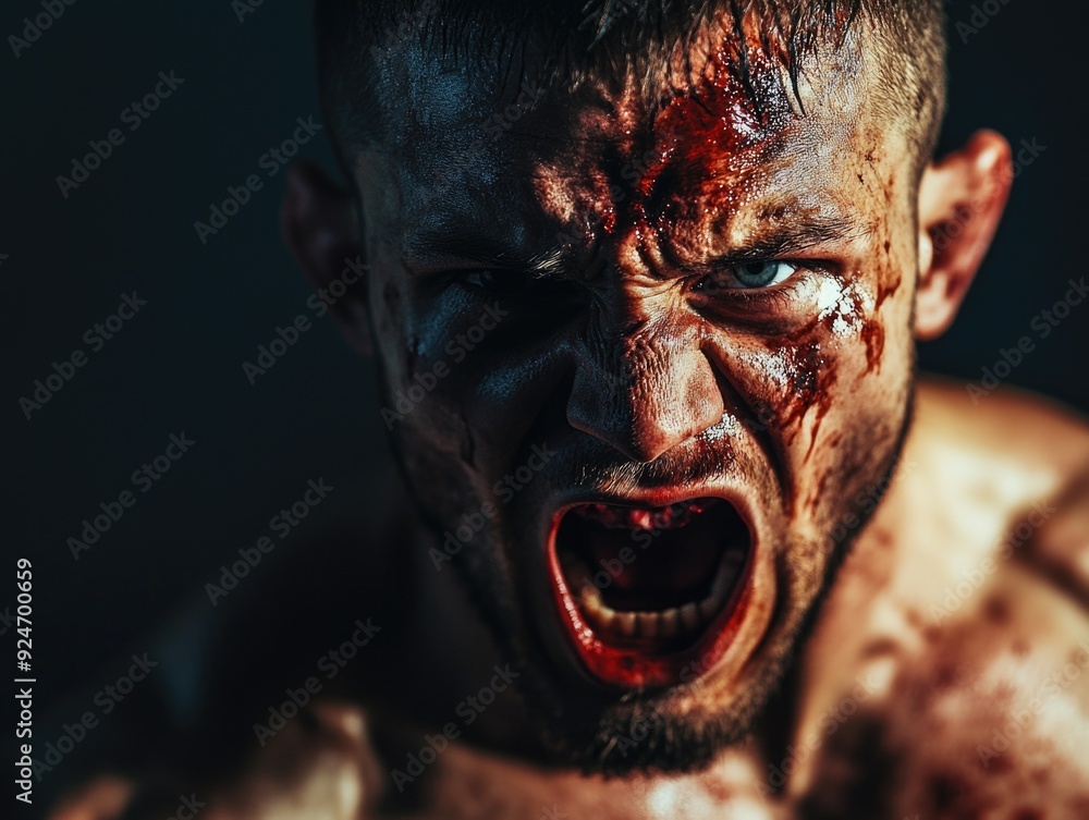 Angry Fighter with Bloodied Face Angry Fighter with Bloodied Face