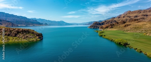 Flying In A Helicopter Over The Stunning Blue Waters Of Lake Mead In Arizona, A Thrilling Experience