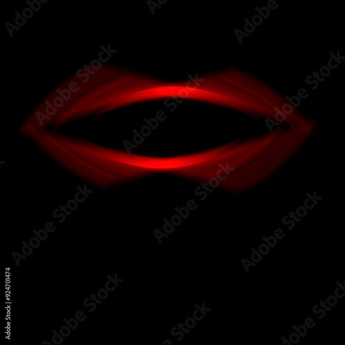 Square black background. Conceptual fantasy graphic of an alien or avatar eye. Red oval shape with blurred edges. Illusion of depth, dimension and distance. 
