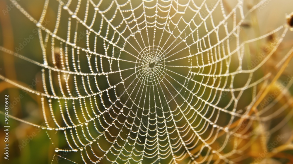 Obraz premium Dew-Covered Spider Web in Nature