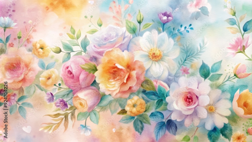 Obraz premium Watercolor Floral Background with Soft Pastel Colors and Delicate Flowers