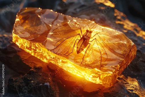 Macro Shot of Amber with Prehistoric Insect Showcasing Intricate Clarity photo