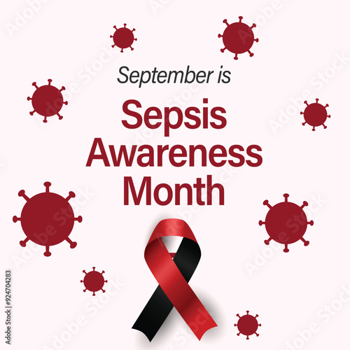 Sepsis awareness month banner. Systemic inflammatory response syndrome (SIRS). Flat design poster with black and red ribbon. Observed in the September.
