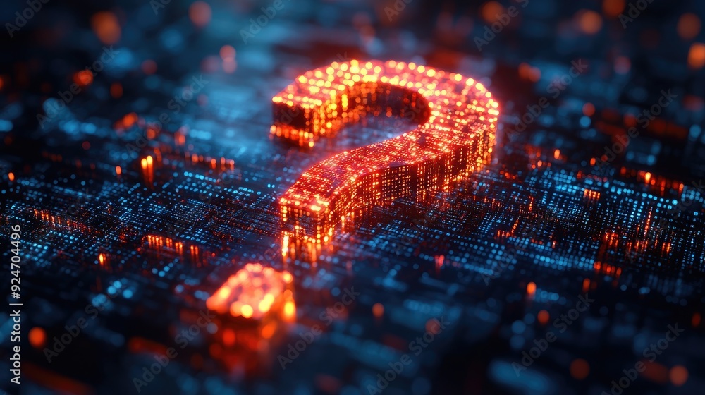 Binary Code Forming a Digital 3D Question Mark Illustrating Artificial Intelligence and Data Binary Code Forming a Digital 3D Question Mark Illustrating Artificial Intelligence and Data