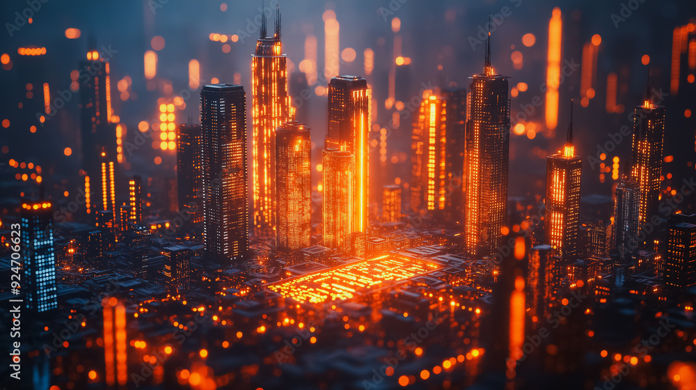 Fototapeta premium AI-driven innovation, futuristic cityscape, advanced technology, cutting-edge design, digital interface, high-tech environment