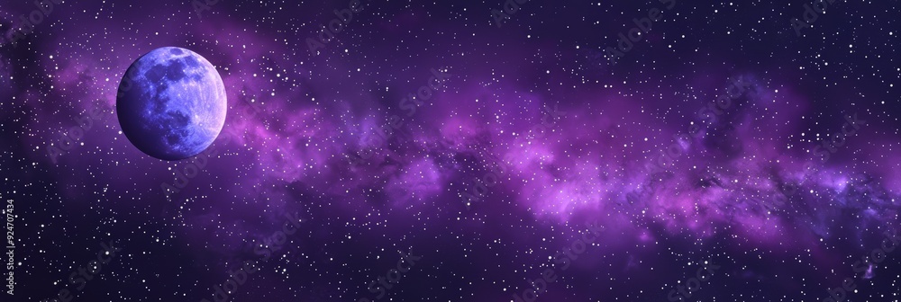 Fantastic Colorful Galaxy And Nebula, Sci-Fi Universe Background With Stars And Blue Moon Fantastic Colorful Galaxy And Nebula, Sci-Fi Universe Background With Stars And Blue Moon