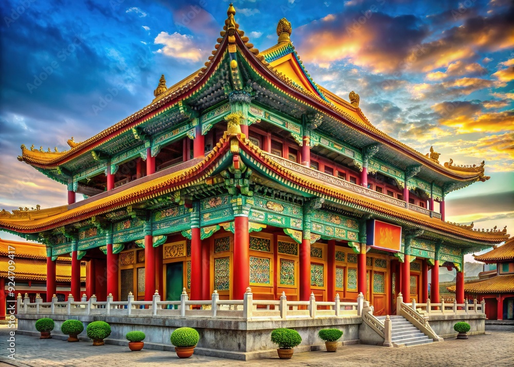 Fototapeta premium Jade Palace Opulence: Luxurious, opulent, vibrant colors, intricate carvings, imperial grandeur