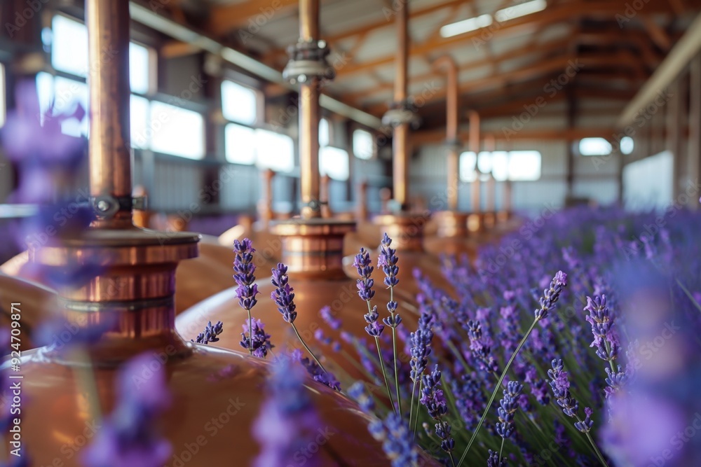 Lavender flowers await processing in copper stills at a farm specializing in the production of essential oils Lavender flowers await processing in copper stills at a farm specializing in the production of essential oils