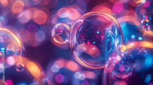 Macro Shot of Iridescent Soap Bubbles with Colorful Fluid Shapes.