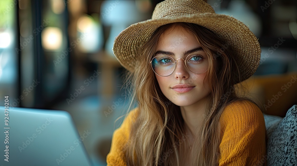 woman planning beautiful summer vacation trip abroad sitting on sofa alone working on itinerary on laptop woman planning beautiful summer vacation trip abroad sitting on sofa alone working on itinerary on laptop