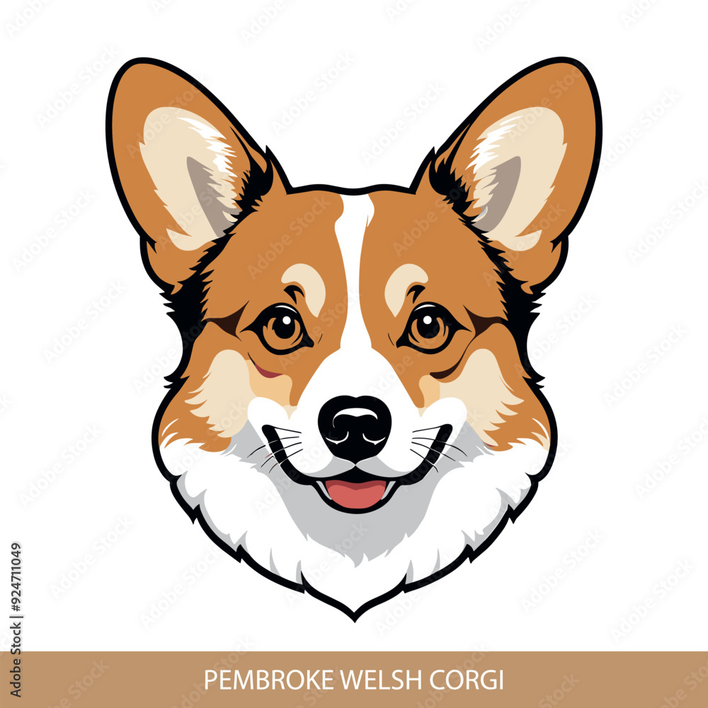 Stylized pembroke welsh corgi Dog Head Illustration in Vector Art Stylized pembroke welsh corgi Dog Head Illustration in Vector Art