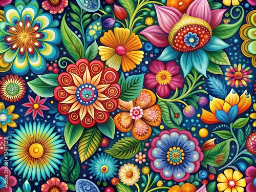 Vibrant Floral Pattern - Nature, Flowers, Colorful, Intricate, Abstract