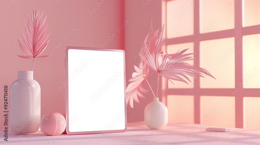 Mockup template for silver tablet PC on pink background Mockup template for silver tablet PC on pink background