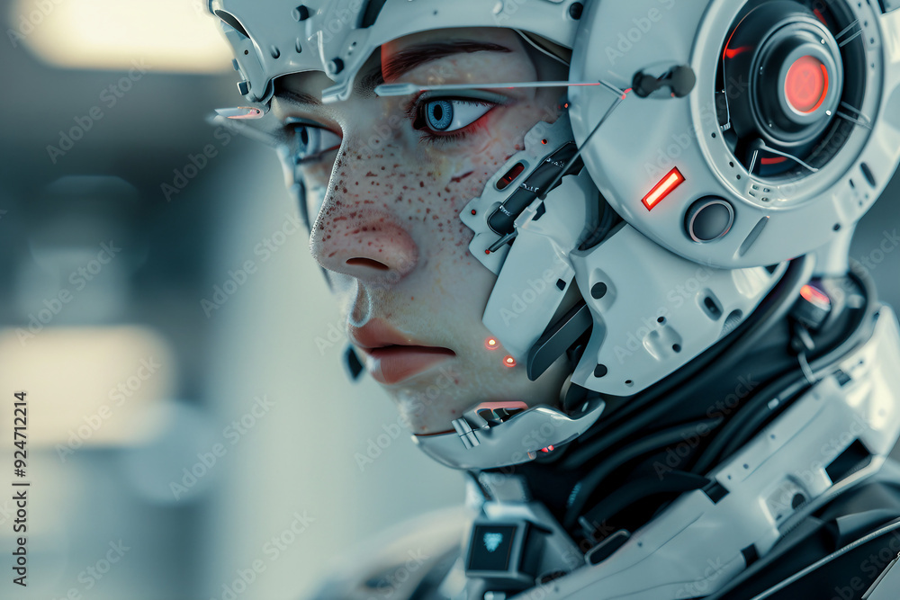 Robot cyborg humanoid helper in activities of daily life routine living with people, Generative AI