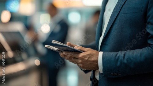 Businessman Holding Passport at Airport