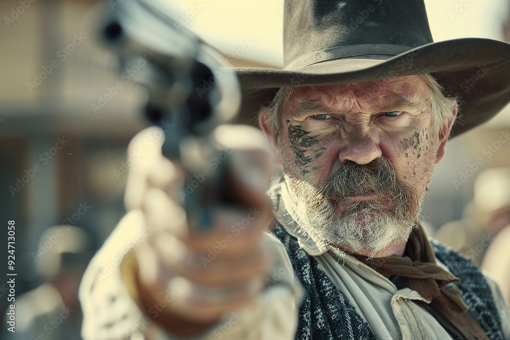 Dramatic western movie scene personage harsh brutal cowboy beautiful cowgirl, Generative AI Dramatic western movie scene personage harsh brutal cowboy beautiful cowgirl, Generative AI