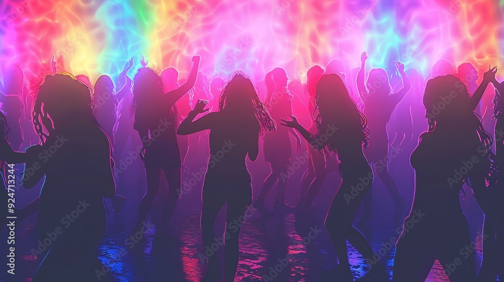 Energetic Silhouettes of People Dancing at Neon Pride Festival. Energetic Silhouettes of People Dancing at Neon Pride Festival.