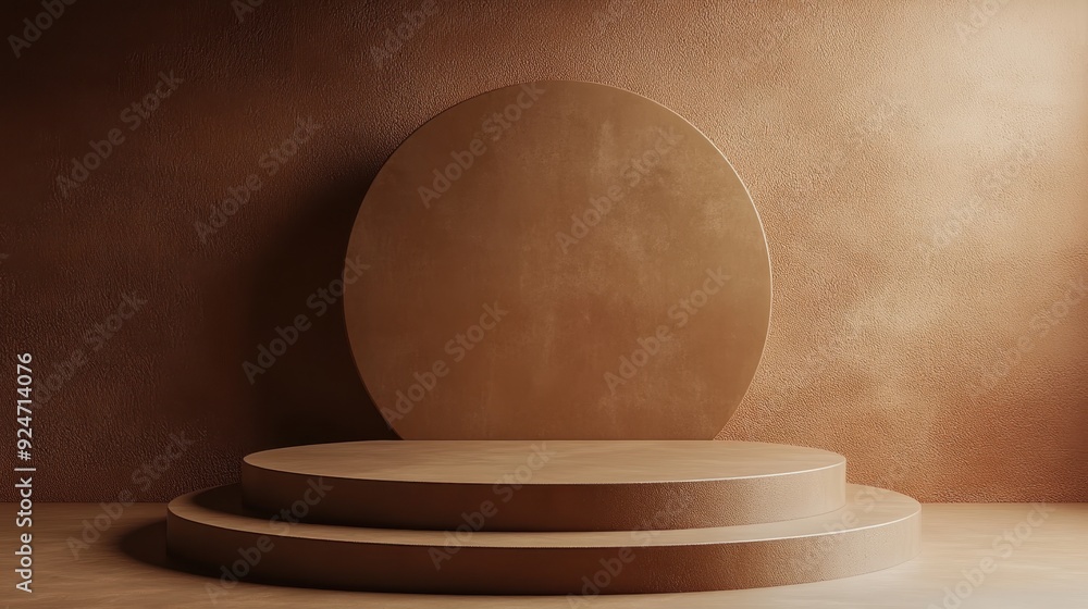 Clean and Minimal Brown Podium with Soft Ambient Light on Smooth Textured Backdrop Clean and Minimal Brown Podium with Soft Ambient Light on Smooth Textured Backdrop