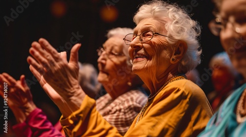 Close-Up of an Older Woman Audience Member at a Theatrical Performance