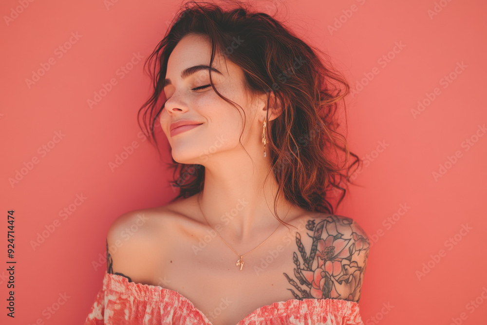 A close up of a woman's face with tattoos and her eyes closed A close up of a woman's face with tattoos and her eyes closed